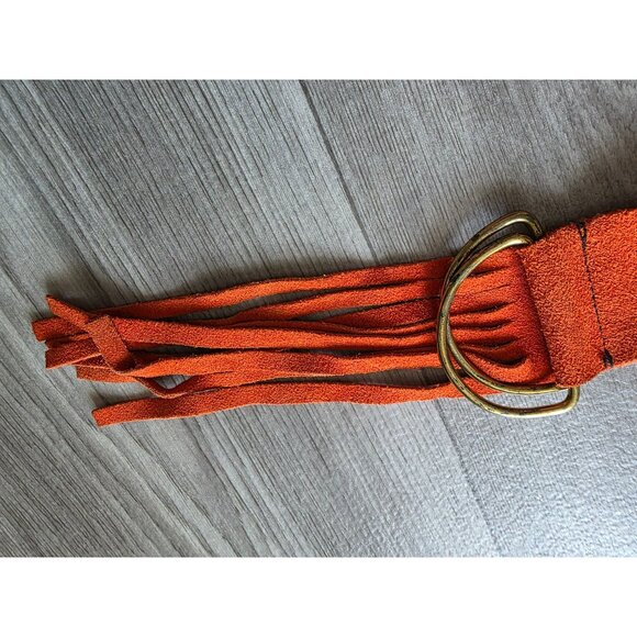 Kim Craftsman Orange Suede Belt With Fringe & Brass D-Ring Buckle - Picture 6 of 10